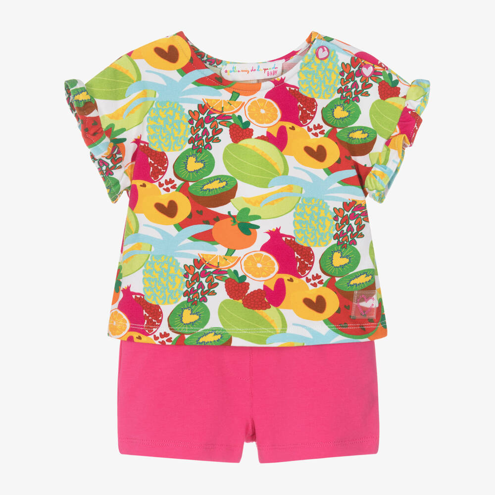 Agatha Ruiz de la Prada-Girls Pink Fruit Cotton Shorts Set | Childrensalon Outlet