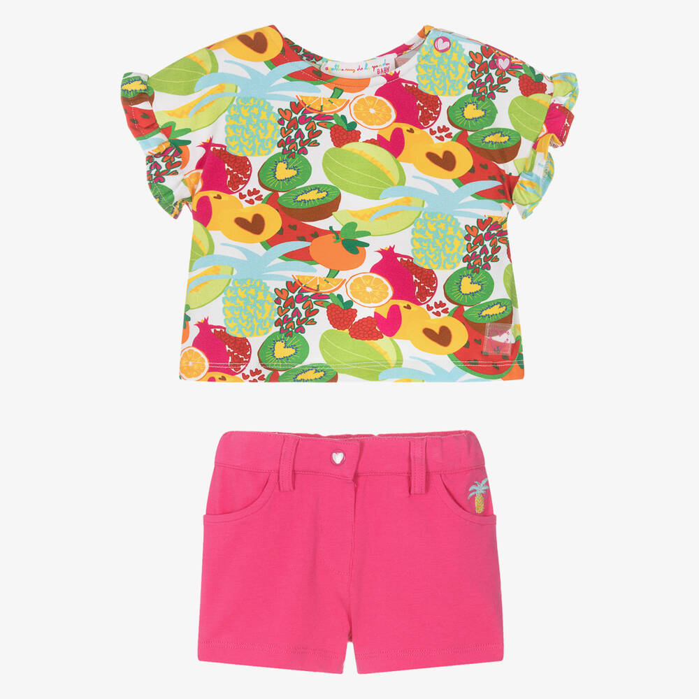 Agatha Ruiz de la Prada-Girls Pink Fruit Cotton Shorts Set | Childrensalon Outlet
