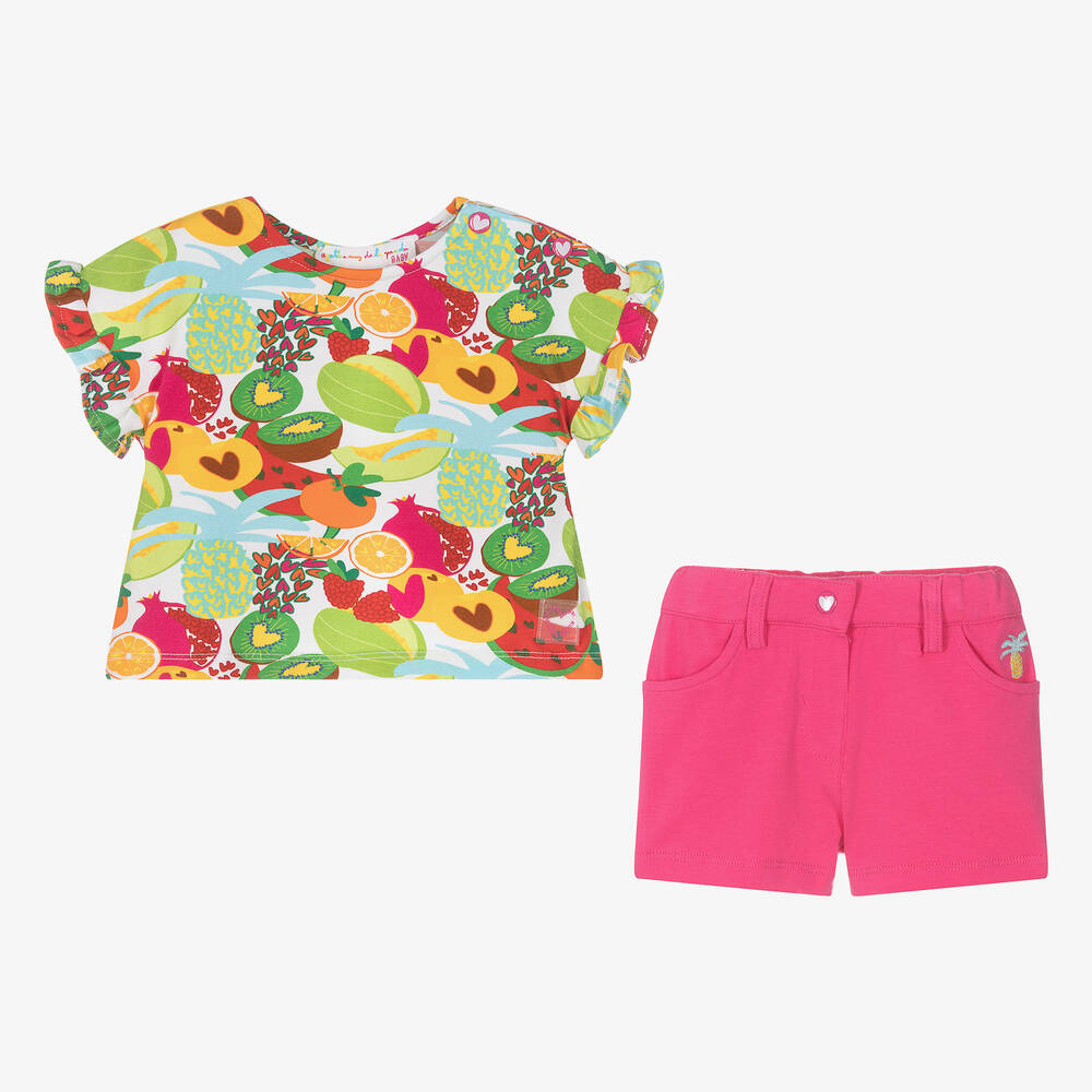 Agatha Ruiz de la Prada-Girls Pink Fruit Cotton Shorts Set | Childrensalon Outlet