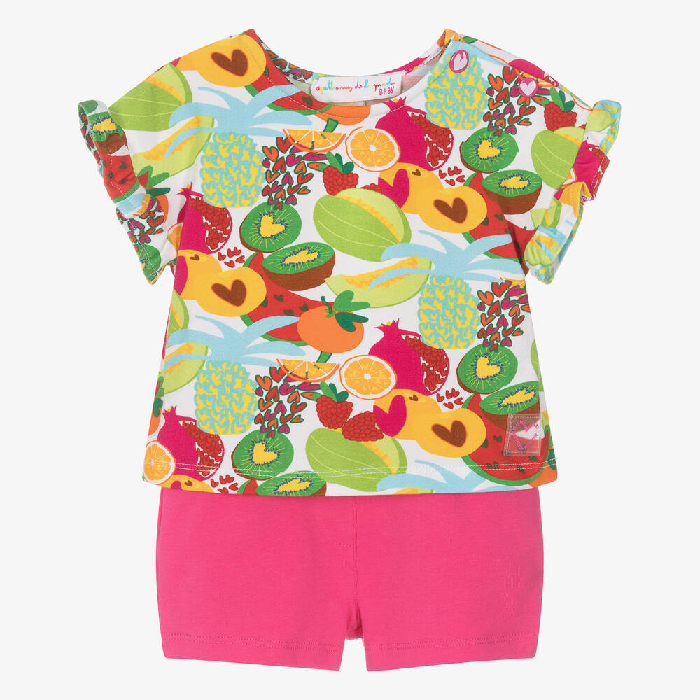 Agatha Ruiz de la Prada-Girls Pink Fruit Cotton Shorts Set | Childrensalon Outlet