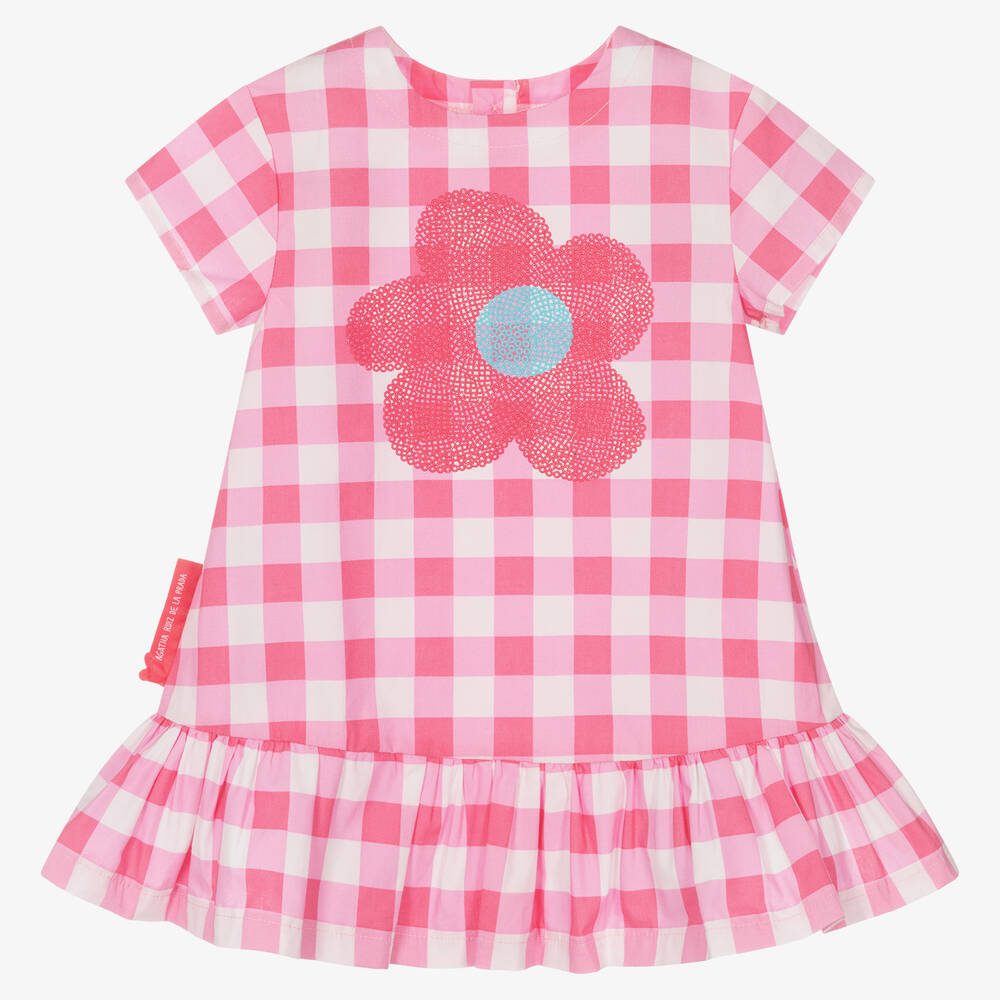 Agatha Ruiz de la Prada-فستان قطن بوبلين لون زهري وأبيض | Childrensalon Outlet