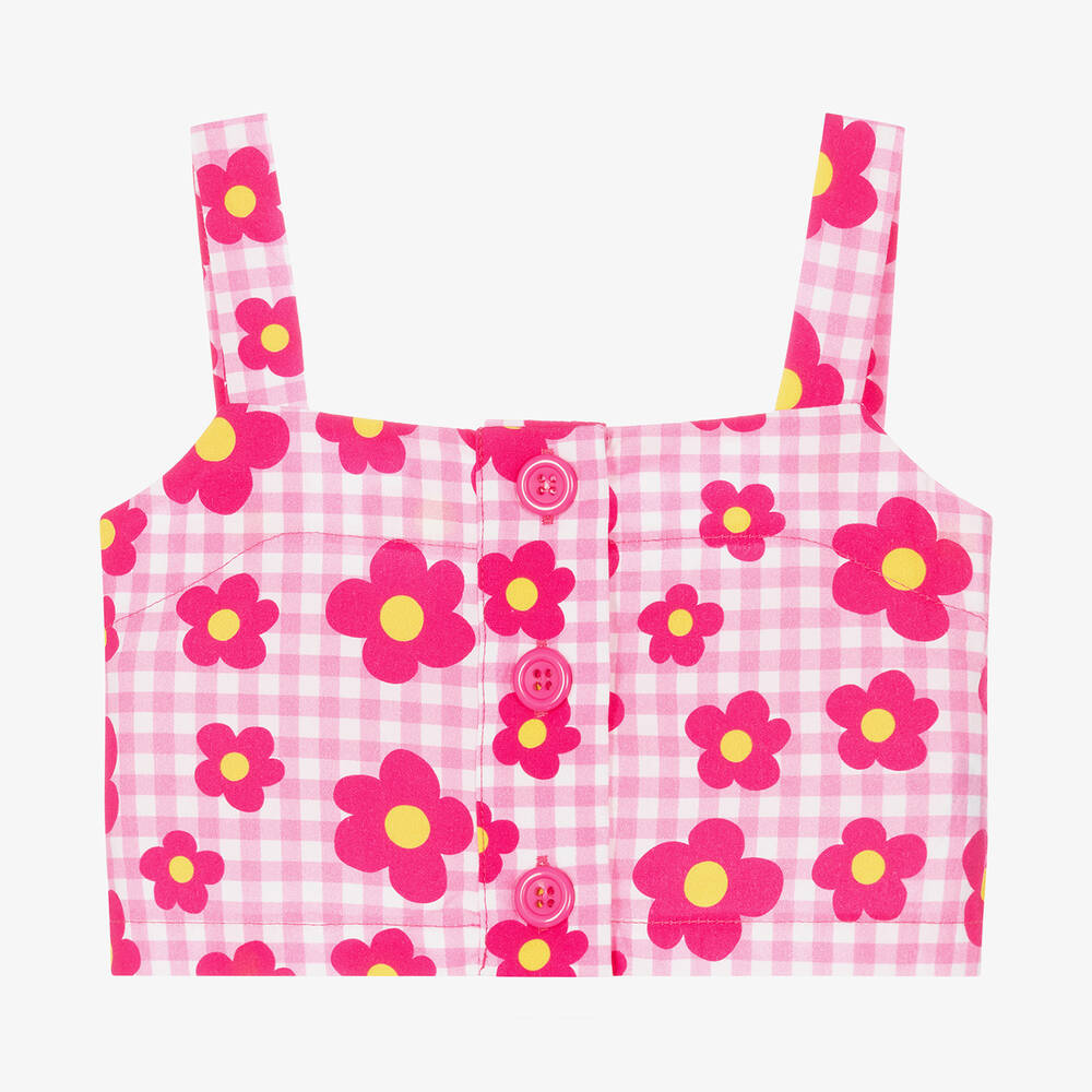 Agatha Ruiz de la Prada - Girls Pink Gingham Floral Crop Top | Childrensalon