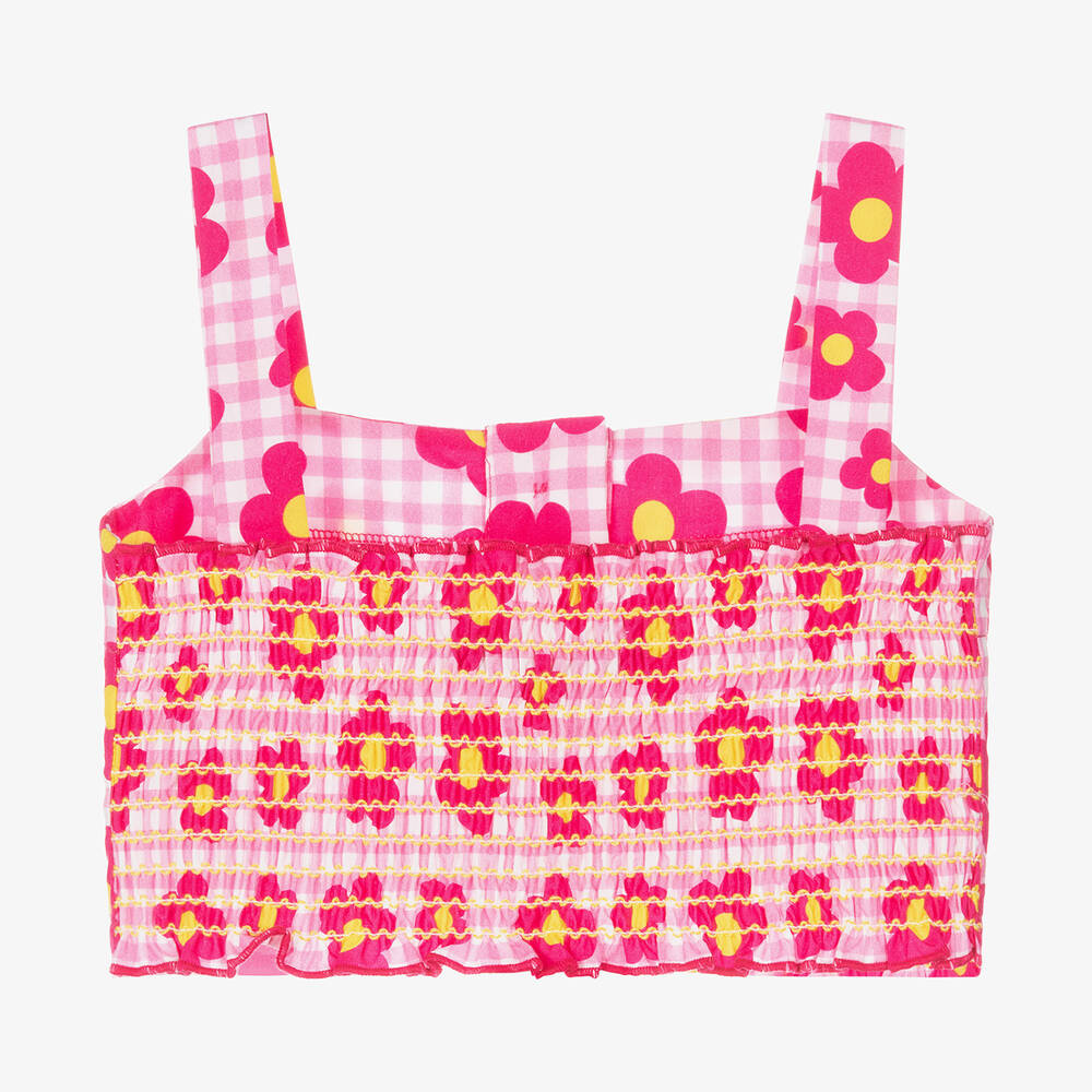 Agatha Ruiz de la Prada-Girls Pink Gingham Floral Crop Top | Childrensalon Outlet
