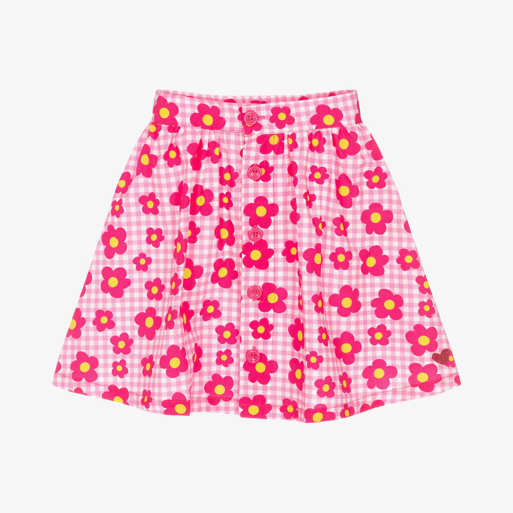 Agatha Ruiz de la Prada - Girls Pink Gingham Floral Skirt | Childrensalon