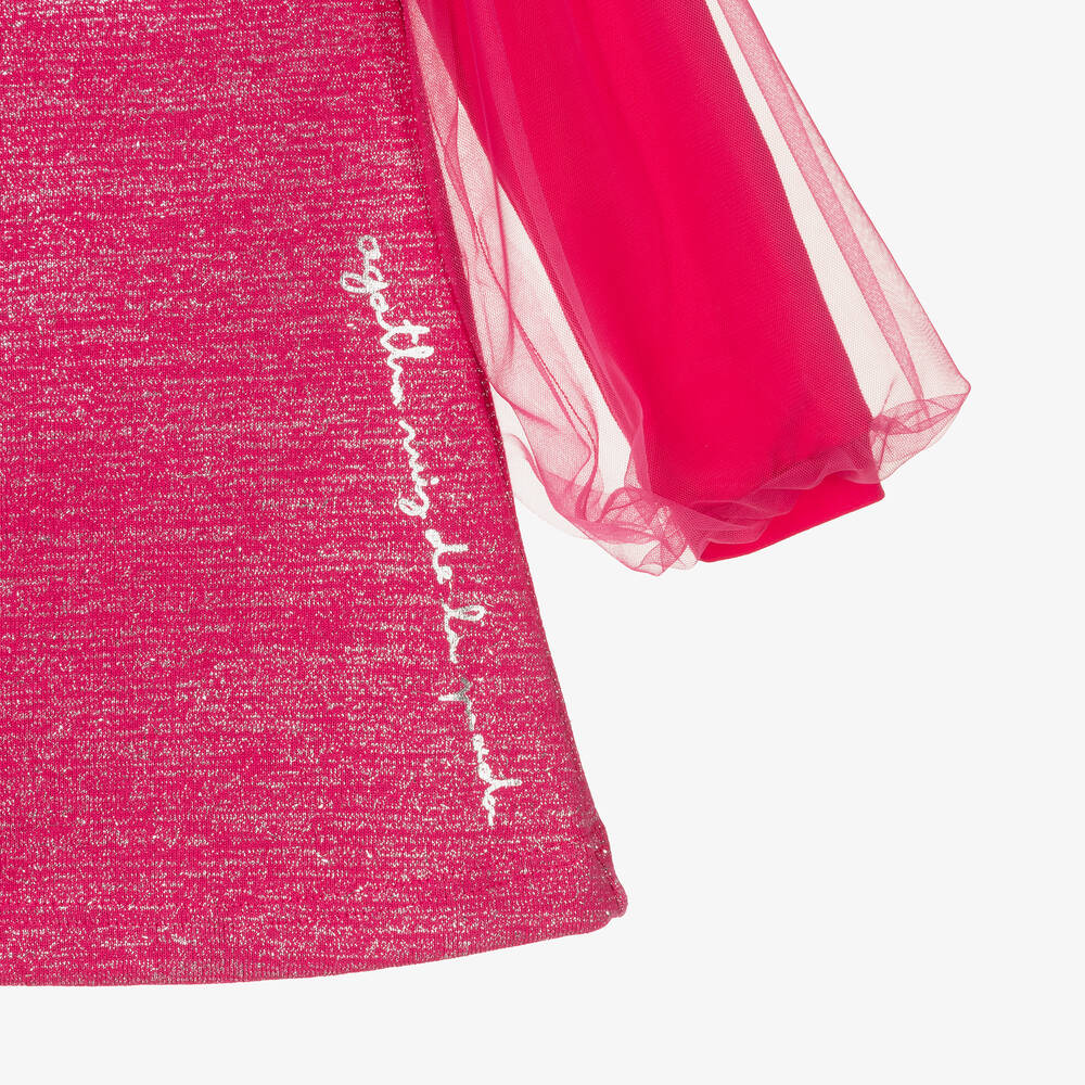 Agatha Ruiz de la Prada-Розовое платье из хлопка и тюля с блестками | Childrensalon Outlet