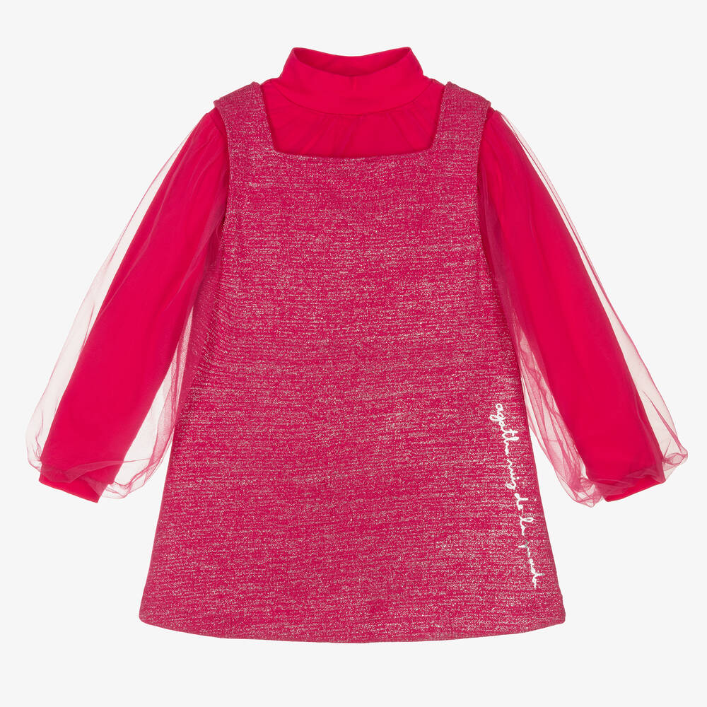 Agatha Ruiz de la Prada - Girls Pink Glitter Cotton & Tulle Dress | Childrensalon
