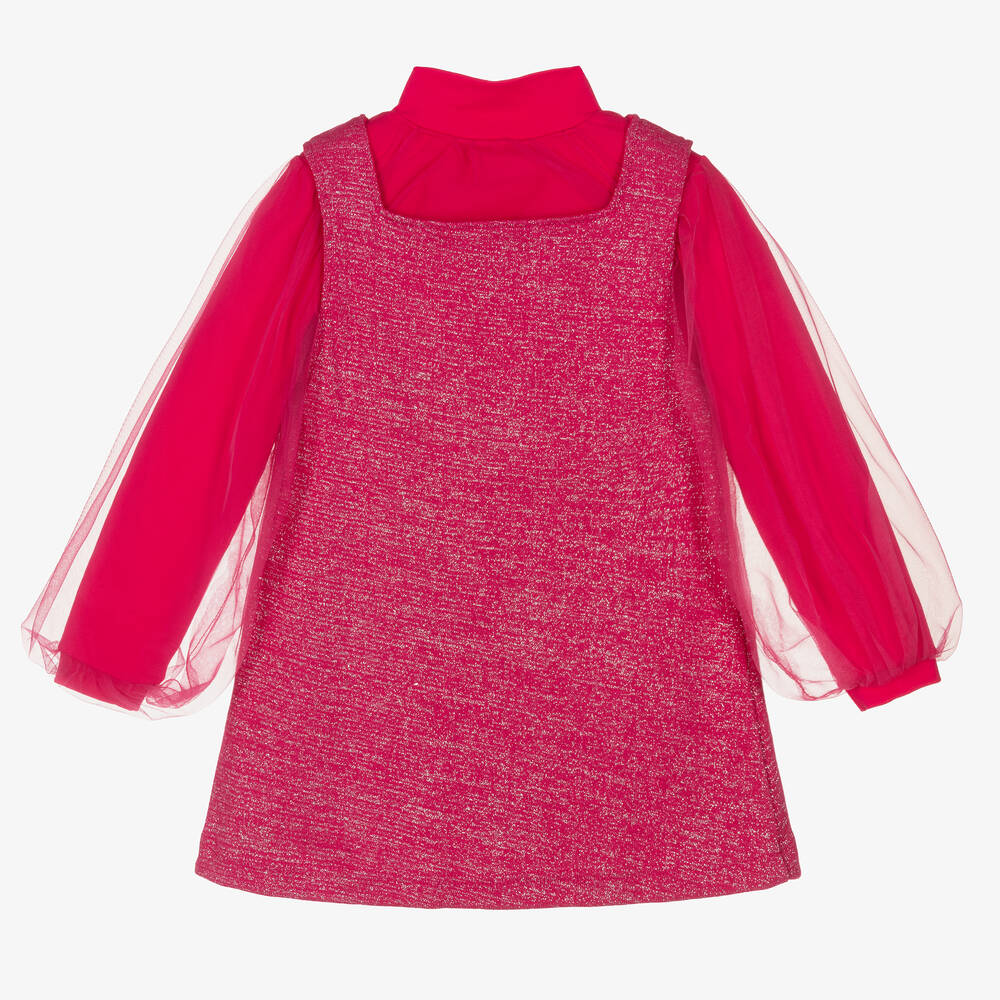 Agatha Ruiz de la Prada-Розовое платье из хлопка и тюля с блестками | Childrensalon Outlet