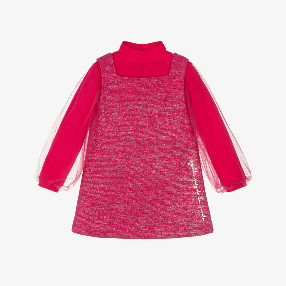 Agatha Ruiz de la Prada-فستان قطن جيرسي وتول لون زهري فيوشيا غليتر | Childrensalon Outlet