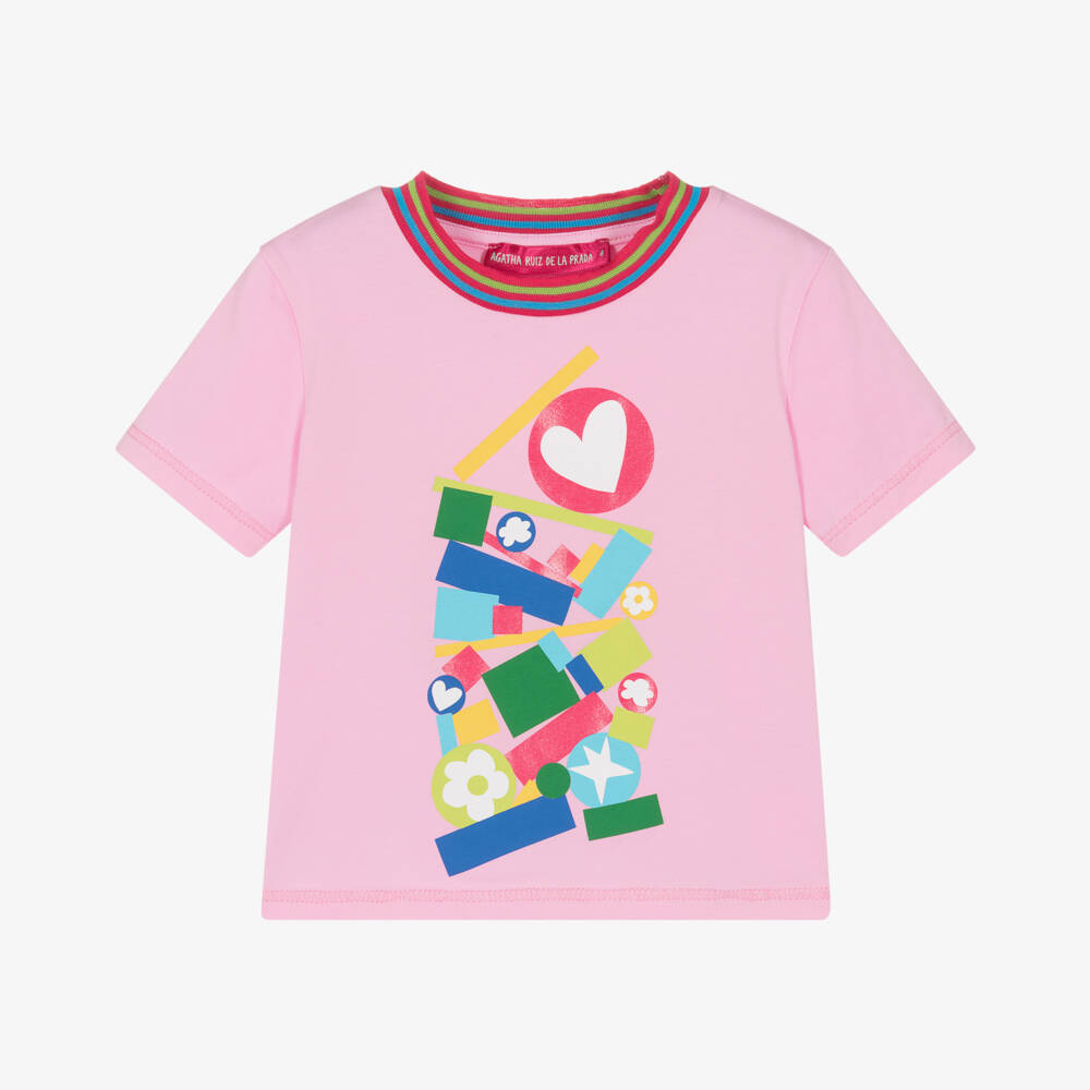 Agatha Ruiz de la Prada-تيشيرت قطن وردي برسومات للبنات | Childrensalon Outlet