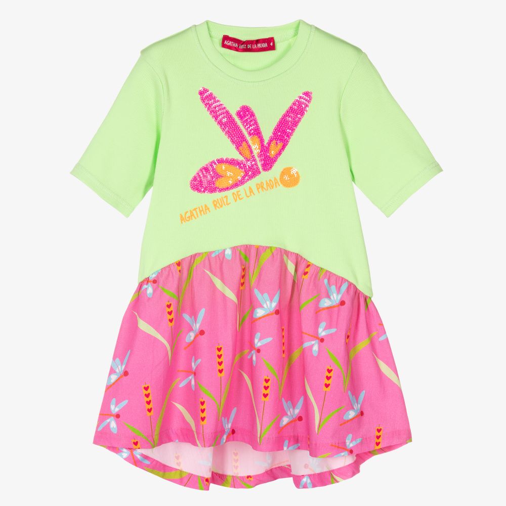 Agatha Ruiz de la Prada - Розово-зеленое платье для девочек | Childrensalon