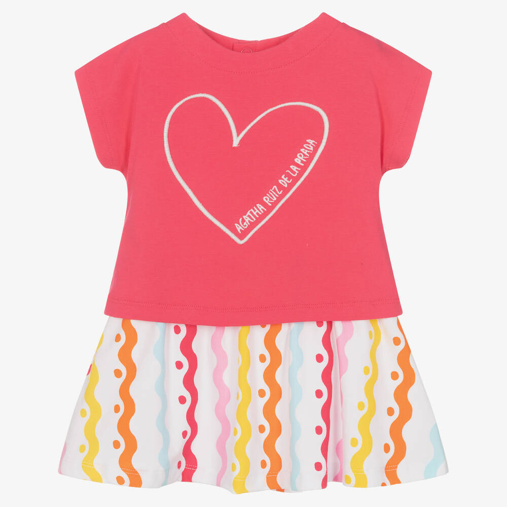 Agatha Ruiz de la Prada - Розовая футболка с сердцем и юбка из хлопка | Childrensalon