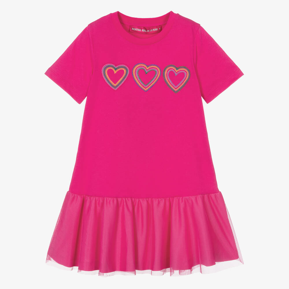 Agatha Ruiz de la Prada-Girls Pink Heart Cotton T-Shirt Dress | Childrensalon Outlet