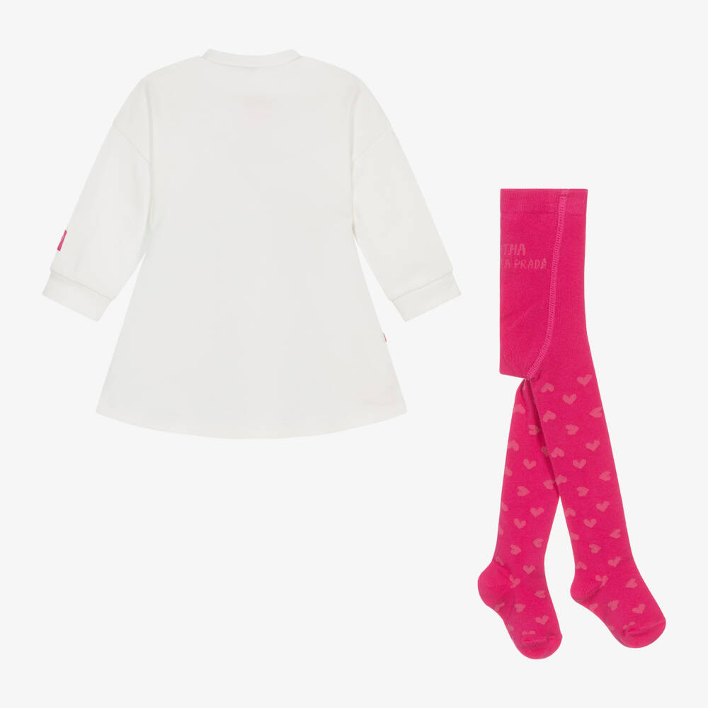 اجاثا رويز دي لا برادا-طقم فستان بطبعة قلوب لون زهري وأبيض | Childrensalon Outlet