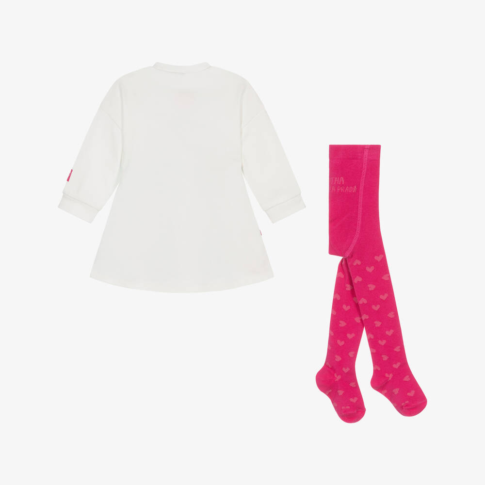 Agatha Ruiz de la Prada-طقم فستان بطبعة قلوب لون زهري وأبيض | Childrensalon Outlet