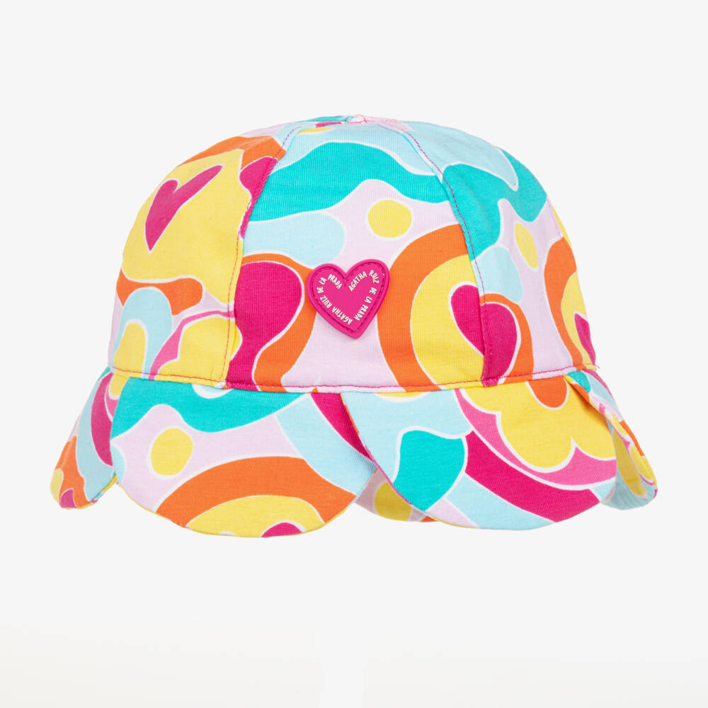Agatha Ruiz de la Prada-Girls Pink Heart Floral Cotton Hat | Childrensalon Outlet