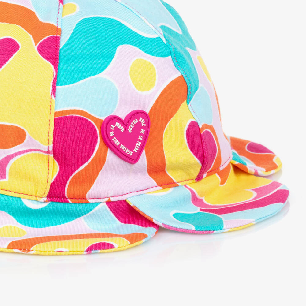 Agatha Ruiz de la Prada-Girls Pink Heart Floral Cotton Hat | Childrensalon Outlet