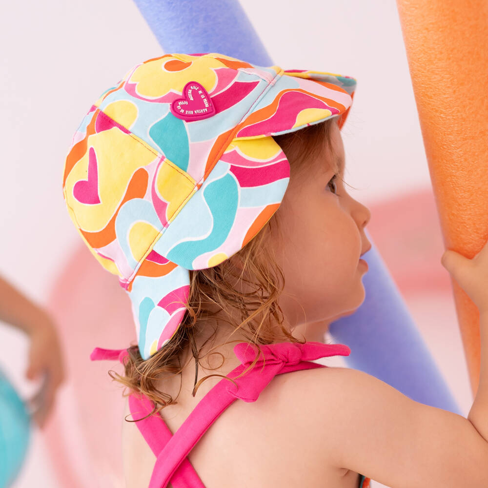 Agatha Ruiz de la Prada-Girls Pink Heart Floral Cotton Hat | Childrensalon Outlet