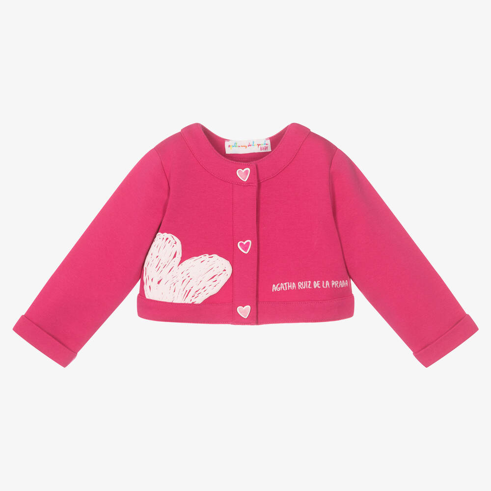 Agatha Ruiz de la Prada - Girls Pink Heart Jersey Cardigan | Childrensalon