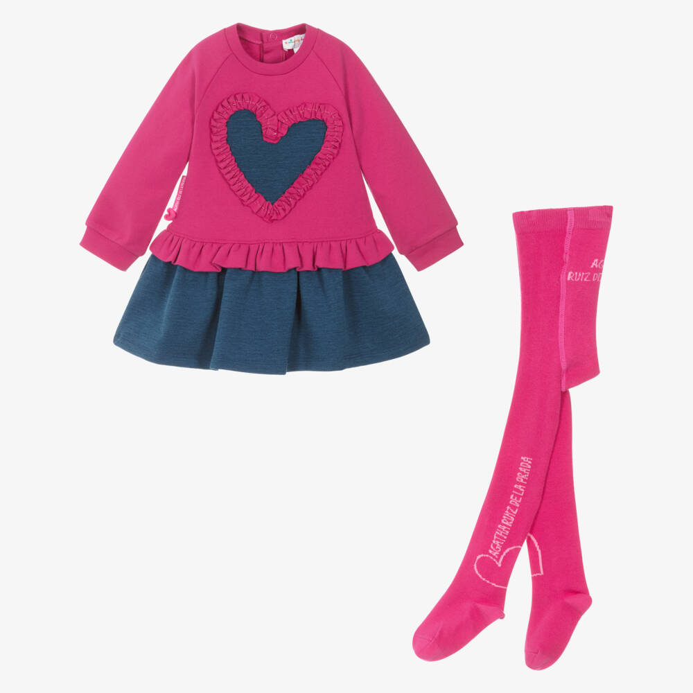 Agatha Ruiz de la Prada-Girls Pink Heart Jersey Outfit | Childrensalon Outlet