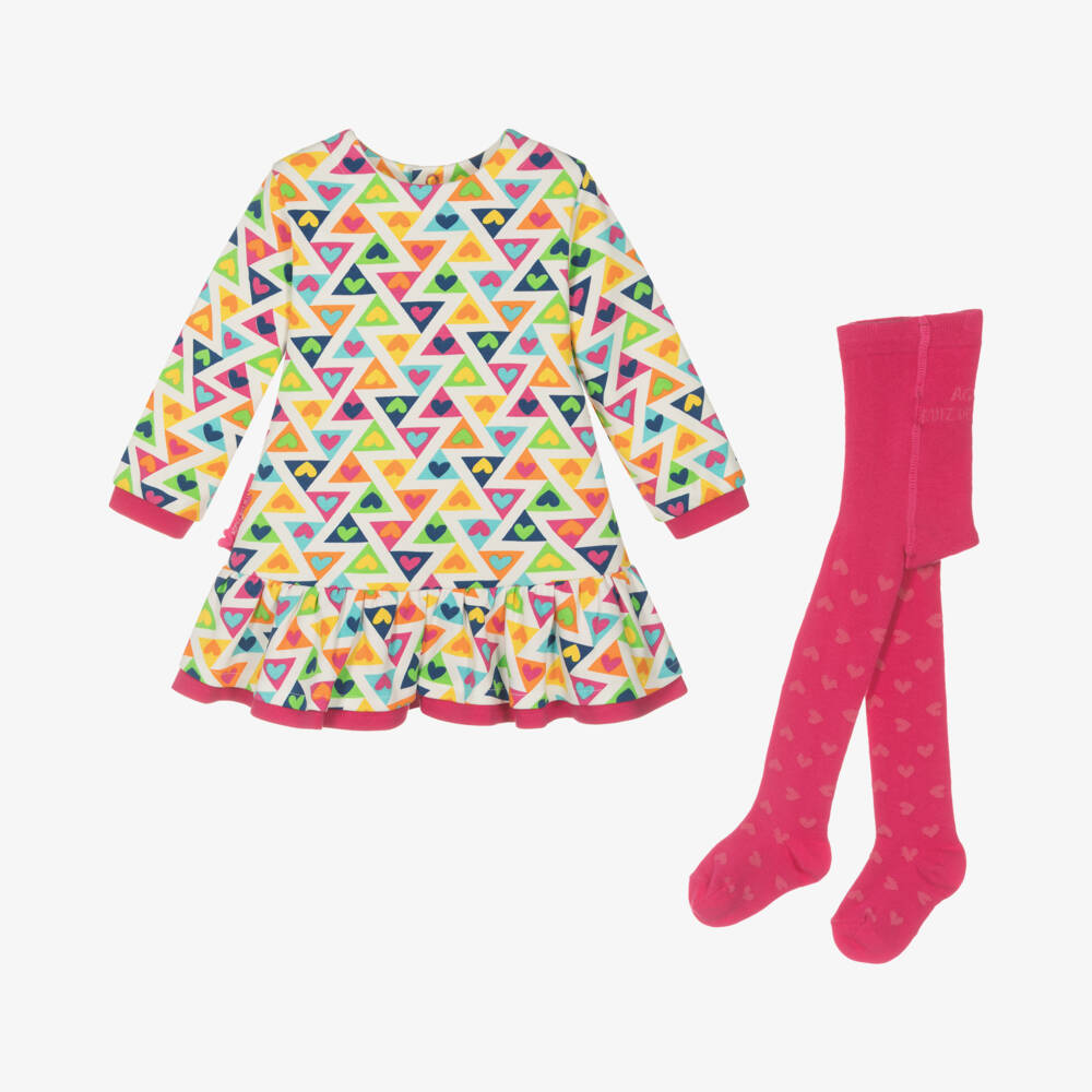 Agatha Ruiz de la Prada-Girls Pink Heart Pattern Dress Set | Childrensalon Outlet