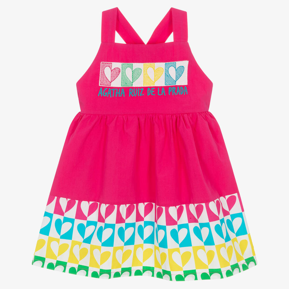 Agatha Ruiz de la Prada - Girls Pink Heart-Patterned Dress | Childrensalon