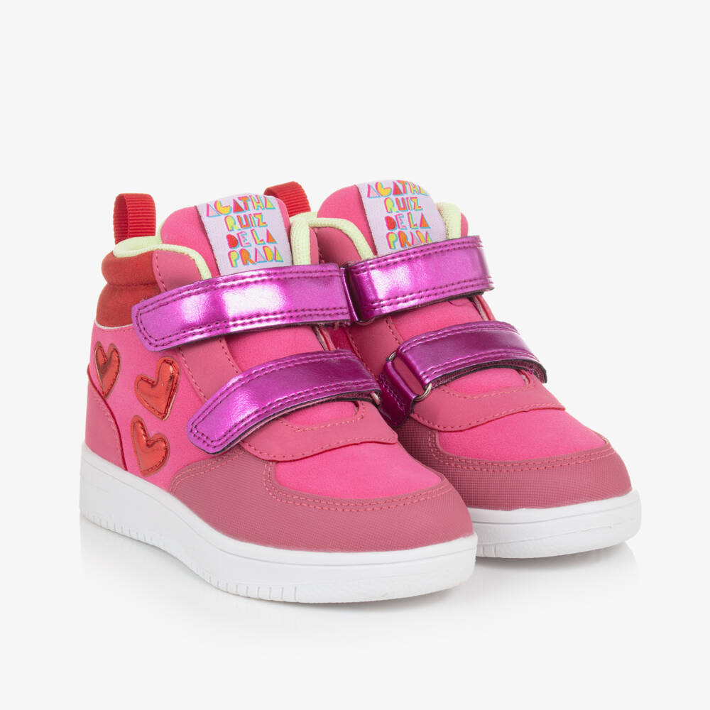 Agatha Ruiz de la Prada-Girls Pink Heart Velcro Hightops | Childrensalon Outlet