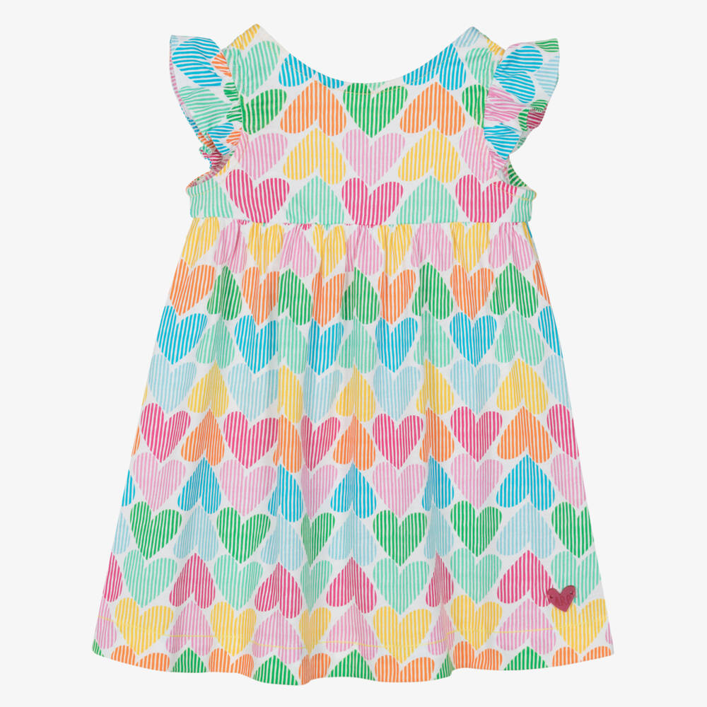 Agatha Ruiz de la Prada-فستان قطني وردي للبنات مزين بقلوب | Childrensalon Outlet