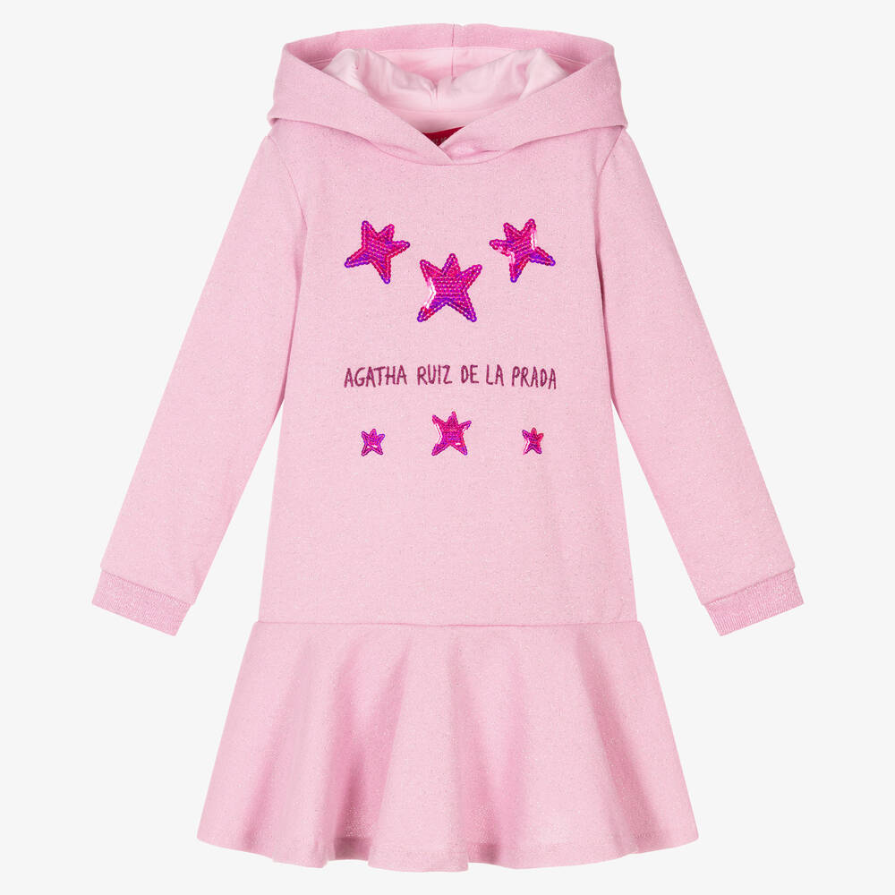 Agatha Ruiz de la Prada - Girls Pink Hooded Jersey Dress | Childrensalon