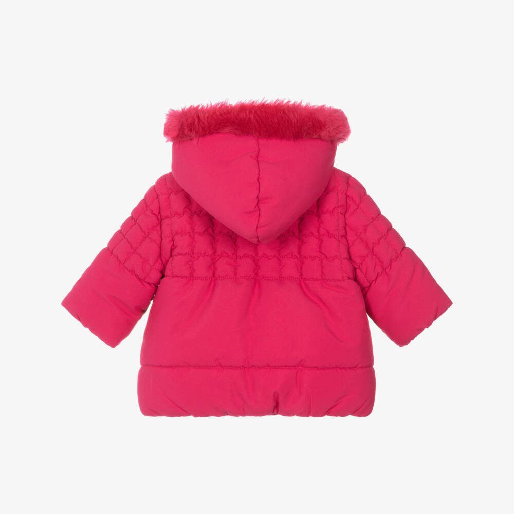 Agatha Ruiz de la Prada-Girls Pink Hooded Puffer Coat with Heart-Shaped Pockets | Childrensalon Outlet