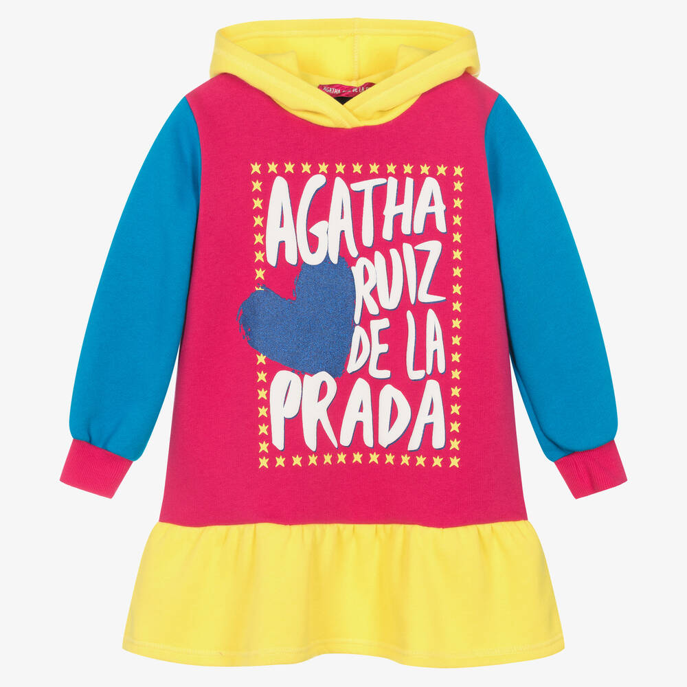 Agatha Ruiz de la Prada - Rosa Sweatshirtkleid mit Kapuze für Mädchen | Childrensalon