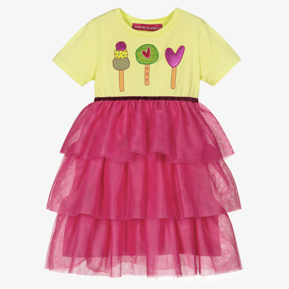 Agatha Ruiz de la Prada - Girls Pink Ice Cream Cotton Tulle Dress | Childrensalon