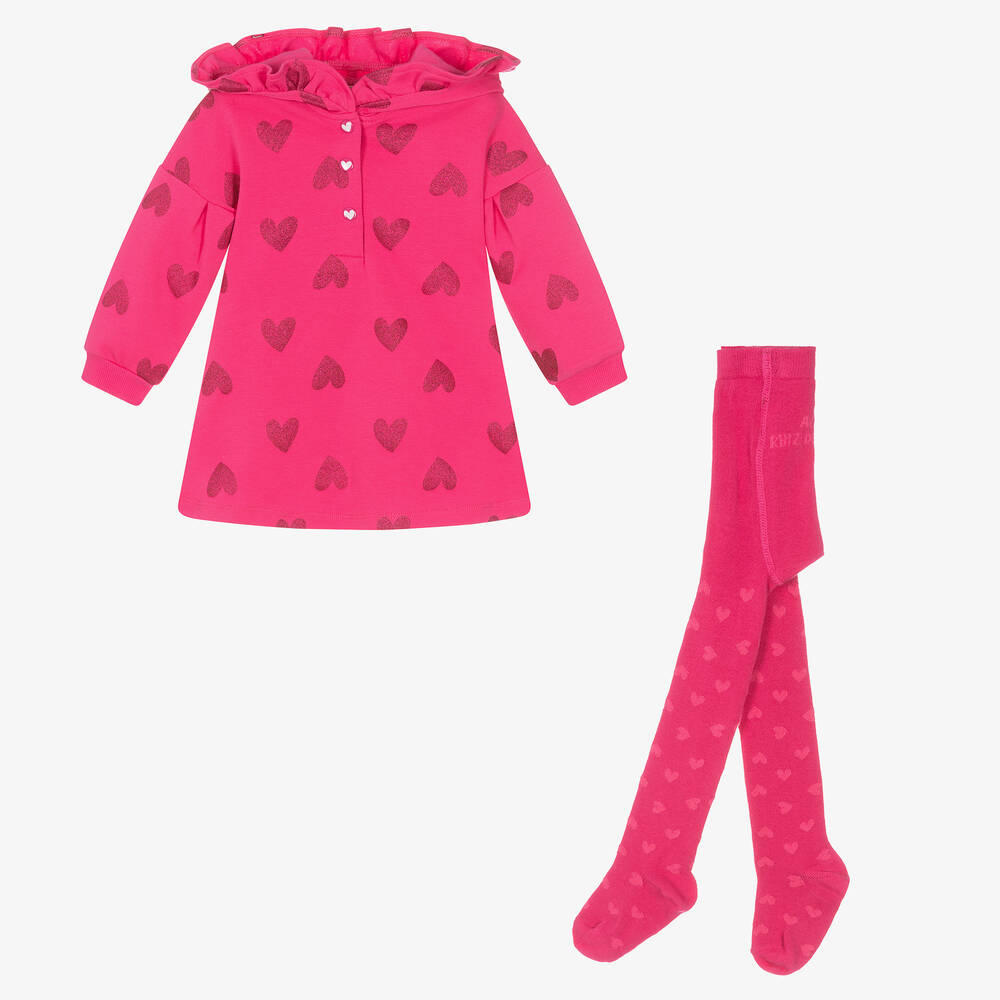Agatha Ruiz de la Prada - Girls Pink Jersey Dress & Tights Set | Childrensalon
