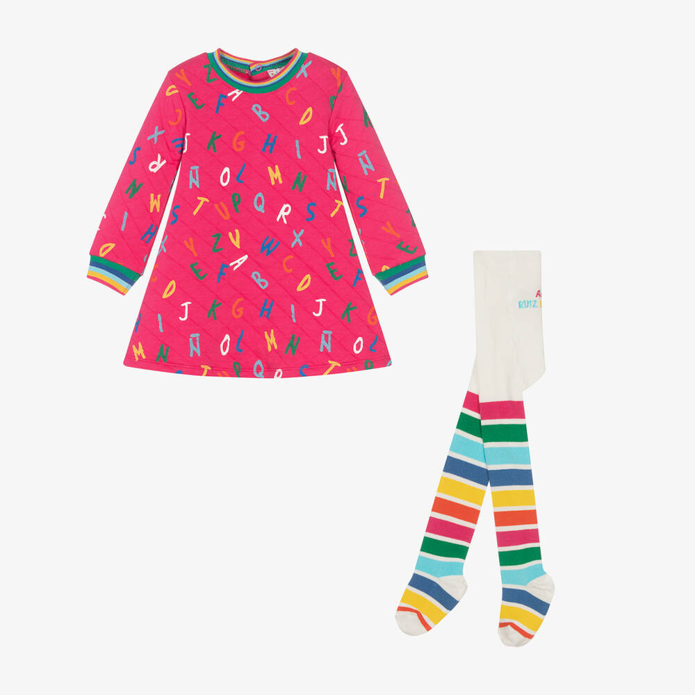 Agatha Ruiz de la Prada-طقم فستان وكولون قطن جيرسي لون زهري | Childrensalon Outlet