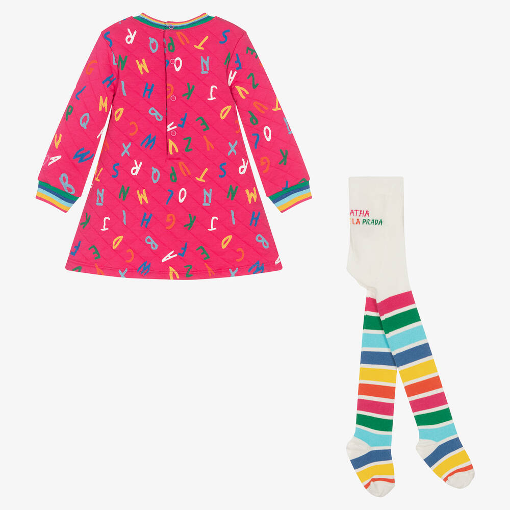 Agatha Ruiz de la Prada-طقم فستان وكولون قطن جيرسي لون زهري | Childrensalon Outlet