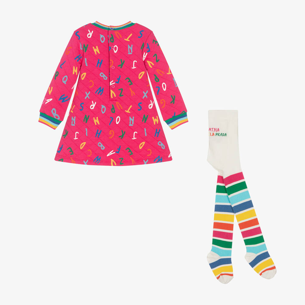Agatha Ruiz de la Prada-طقم فستان وكولون قطن جيرسي لون زهري | Childrensalon Outlet