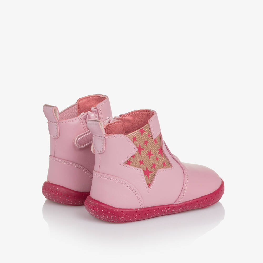 Agatha Ruiz de la Prada-Girls Pink Leather First Walker Boots with Shiny Gold Star | Childrensalon Outlet