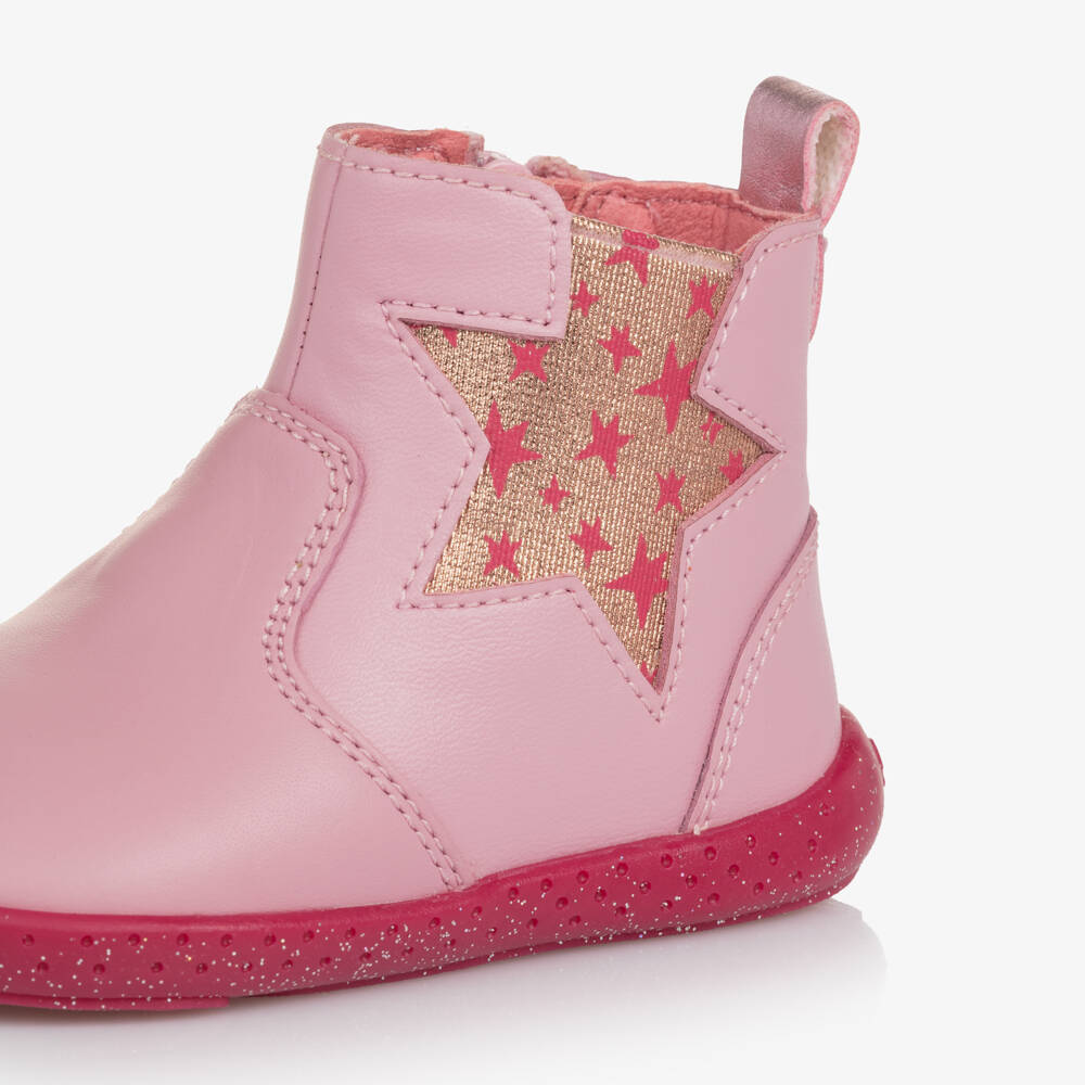 Agatha Ruiz de la Prada-Girls Pink Leather First Walker Boots with Shiny Gold Star | Childrensalon Outlet