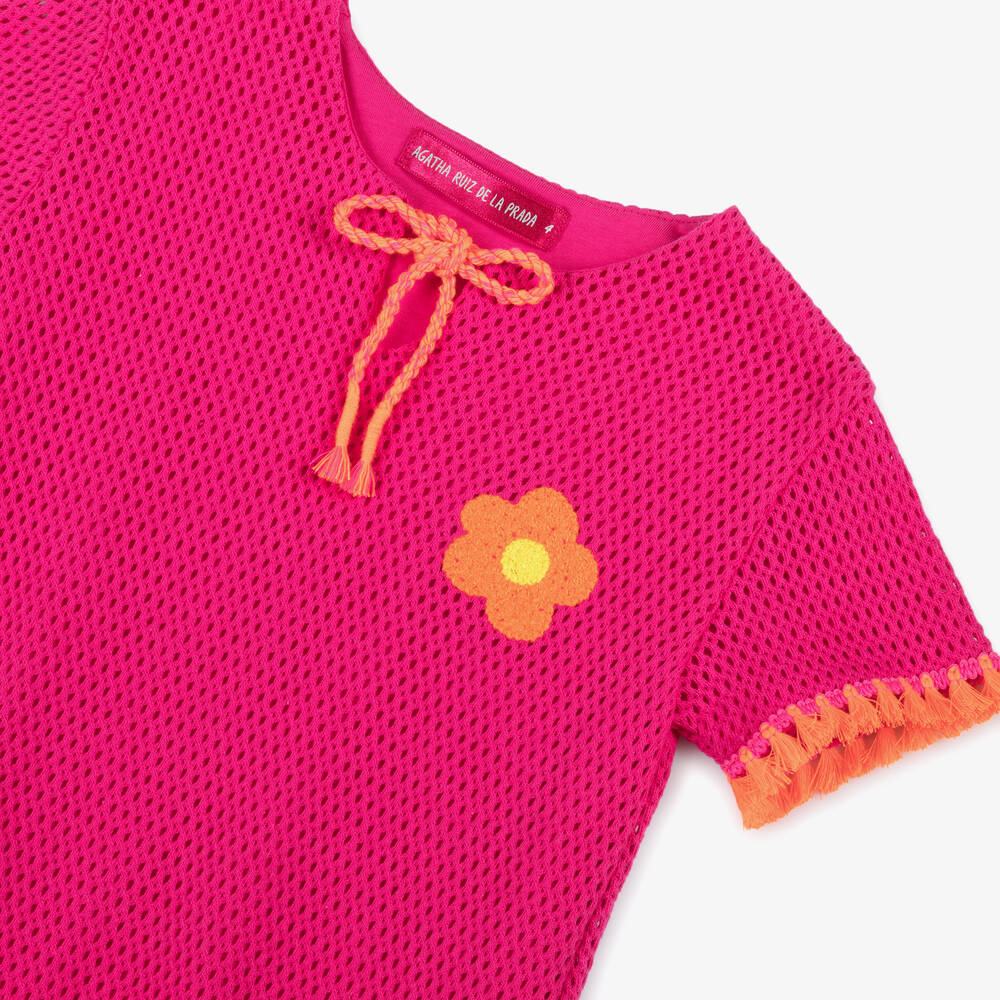 Agatha Ruiz de la Prada-Girls Pink Mesh Knit Cotton Beach Dress | Childrensalon Outlet