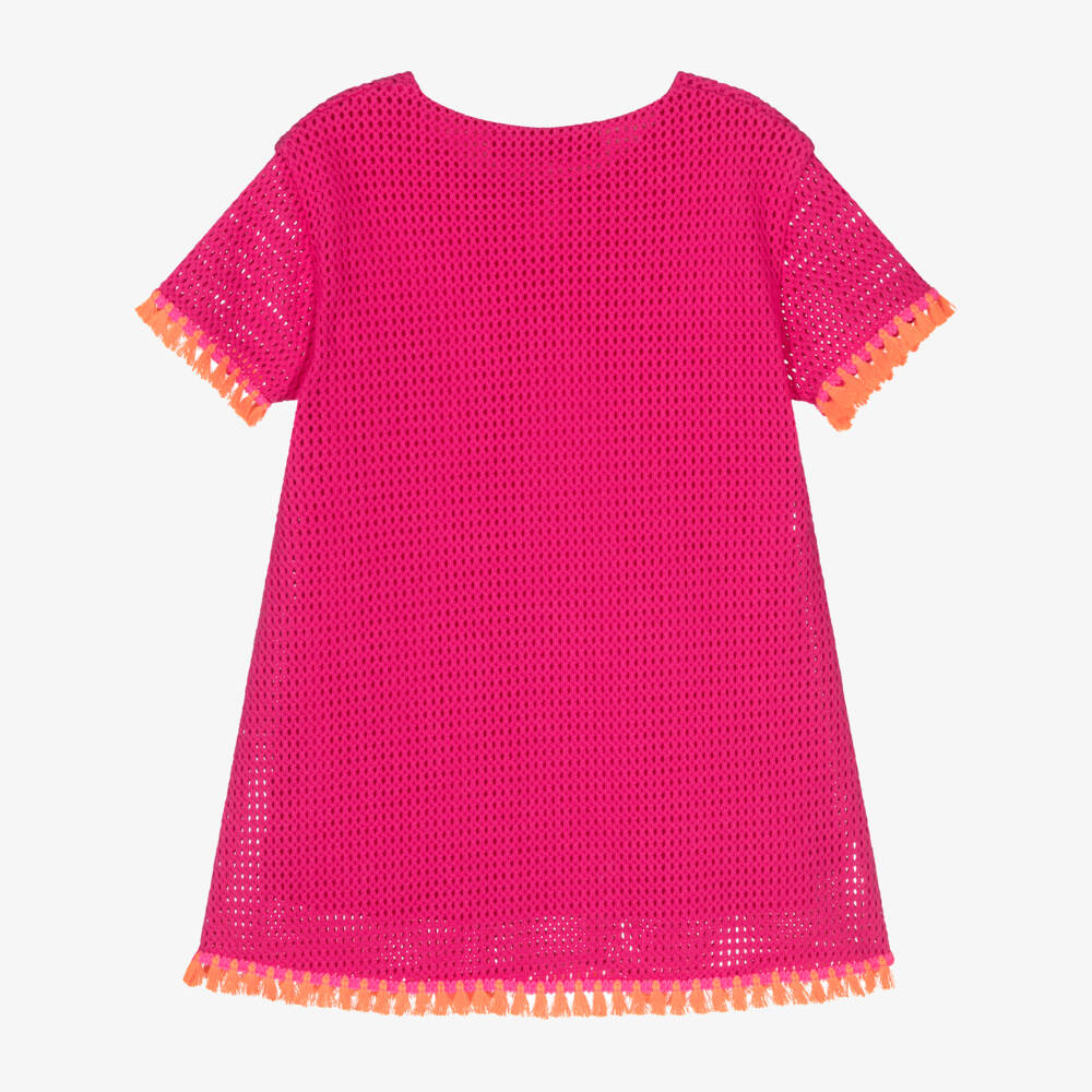 Agatha Ruiz de la Prada-Girls Pink Mesh Knit Cotton Beach Dress | Childrensalon Outlet