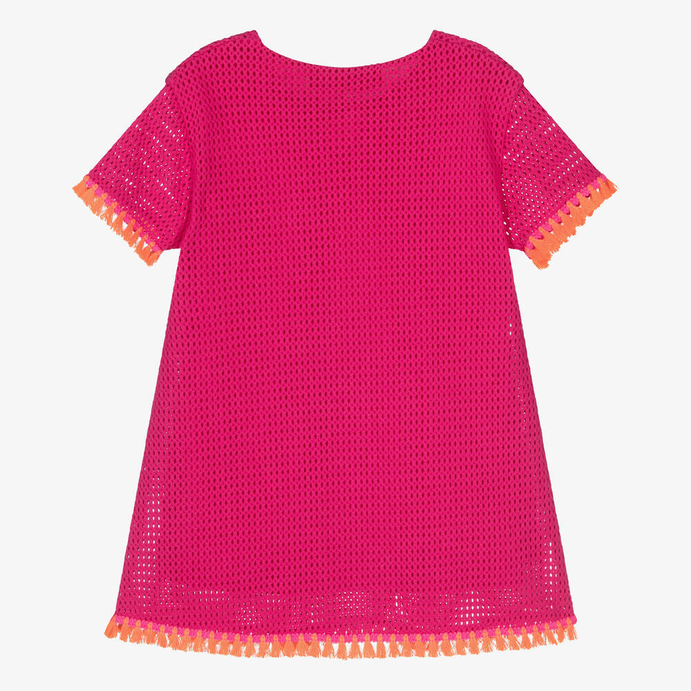 Agatha Ruiz de la Prada-Girls Pink Mesh Knit Cotton Beach Dress | Childrensalon Outlet