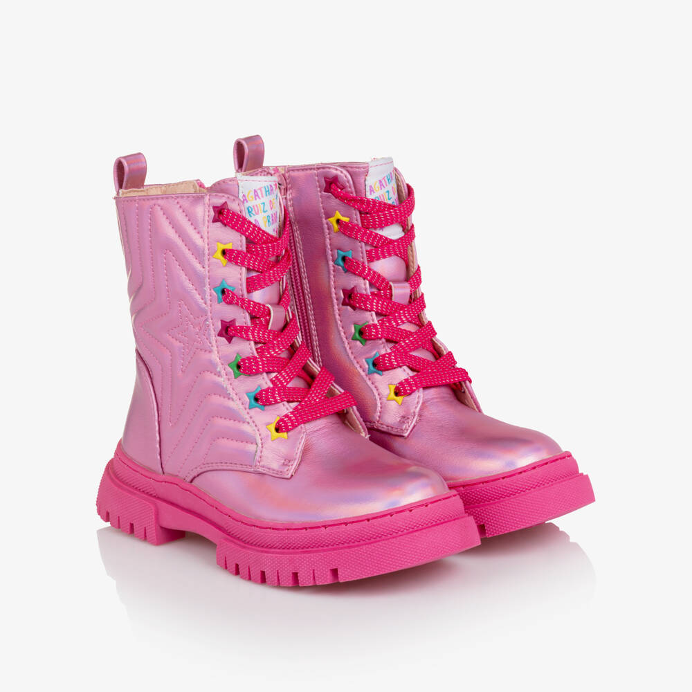Agatha Ruiz de la Prada-Girls Pink Metallic Boots with Star Design | Childrensalon Outlet