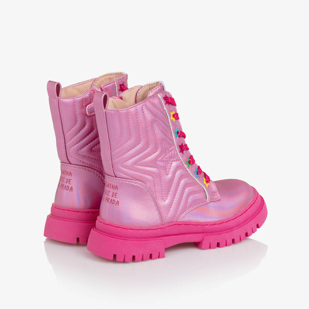 Agatha Ruiz de la Prada-Girls Pink Metallic Boots with Star Design | Childrensalon Outlet