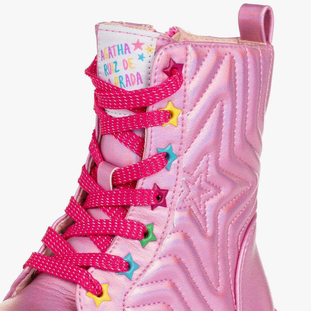 Agatha Ruiz de la Prada-Girls Pink Metallic Boots with Star Design | Childrensalon Outlet