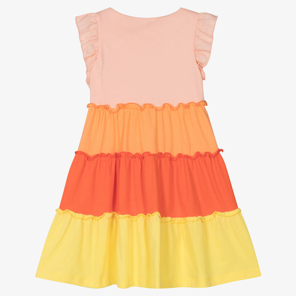 Agatha Ruiz de la Prada-فستان قطن بوبلين بطبقات لون زهري وبرتقالي | Childrensalon Outlet
