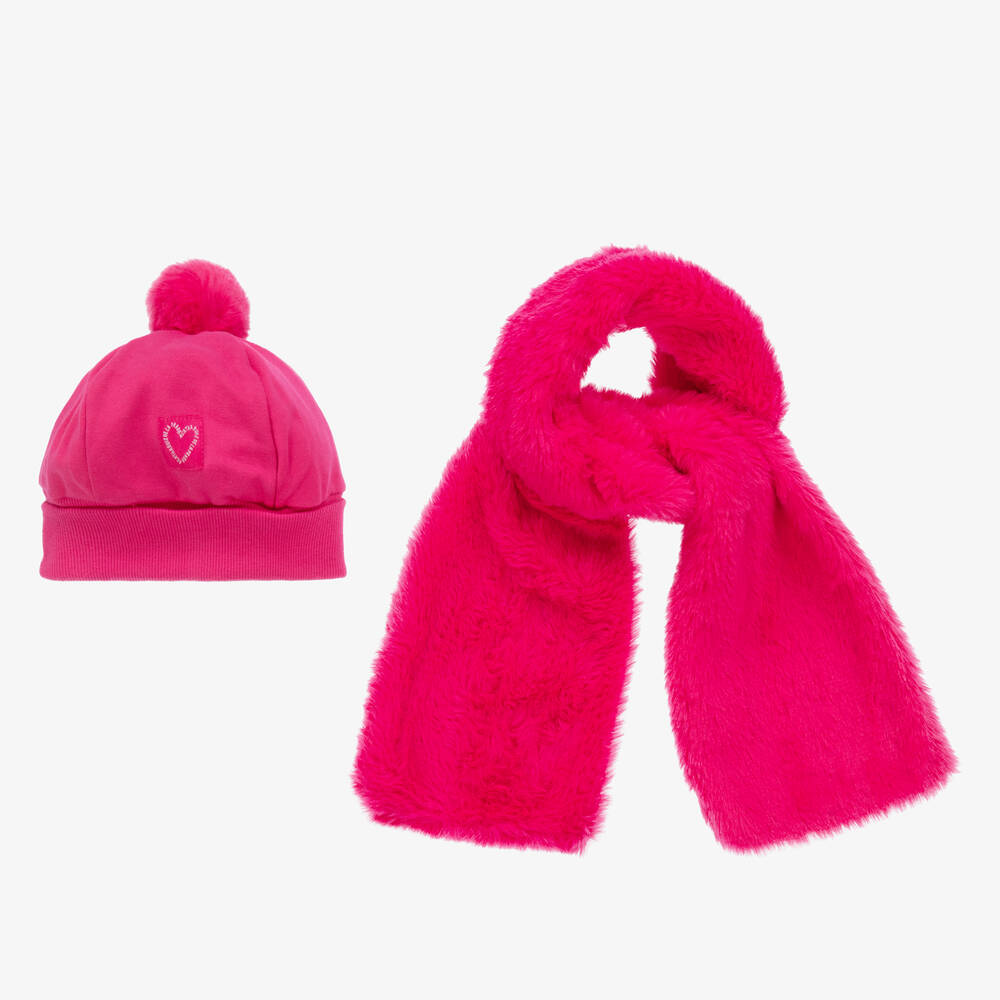 Agatha Ruiz de la Prada - Girls Pink Pom-Pom Hat & Scarf Set | Childrensalon