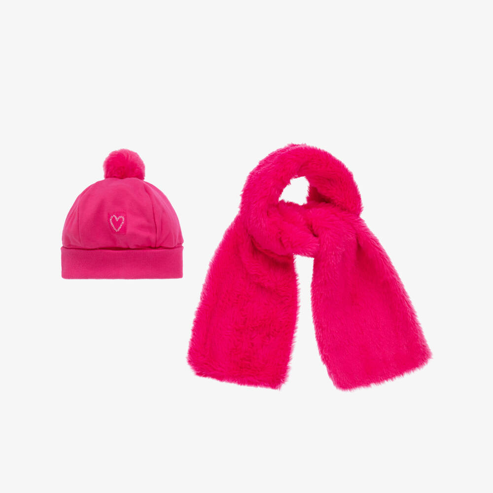 Agatha Ruiz de la Prada-Girls Pink Pom-Pom Hat & Scarf Set | Childrensalon Outlet