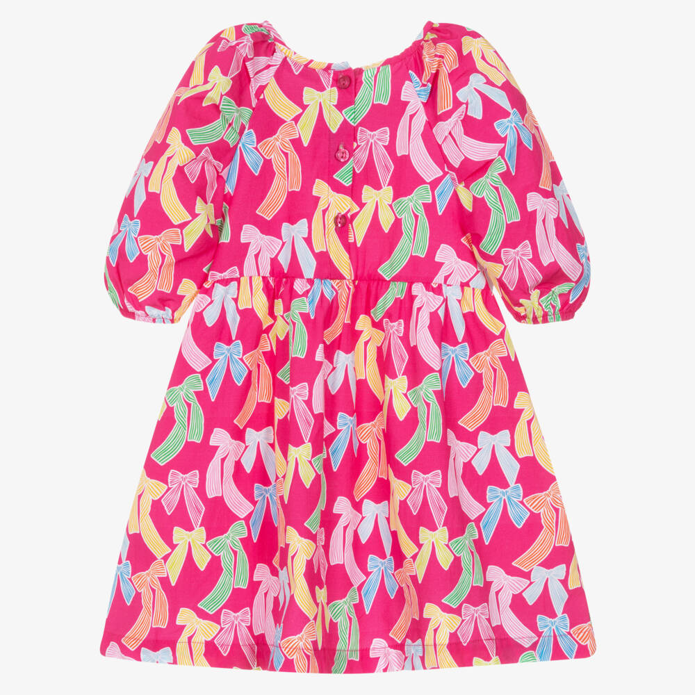 Agatha Ruiz de la Prada-Girls Pink Poplin Dress with Bow Print | Childrensalon Outlet