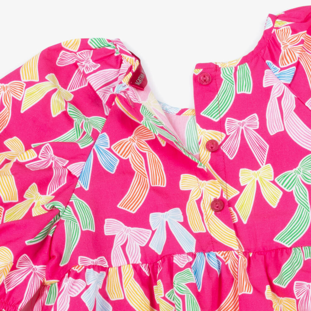 Agatha Ruiz de la Prada-Girls Pink Poplin Dress with Bow Print | Childrensalon Outlet