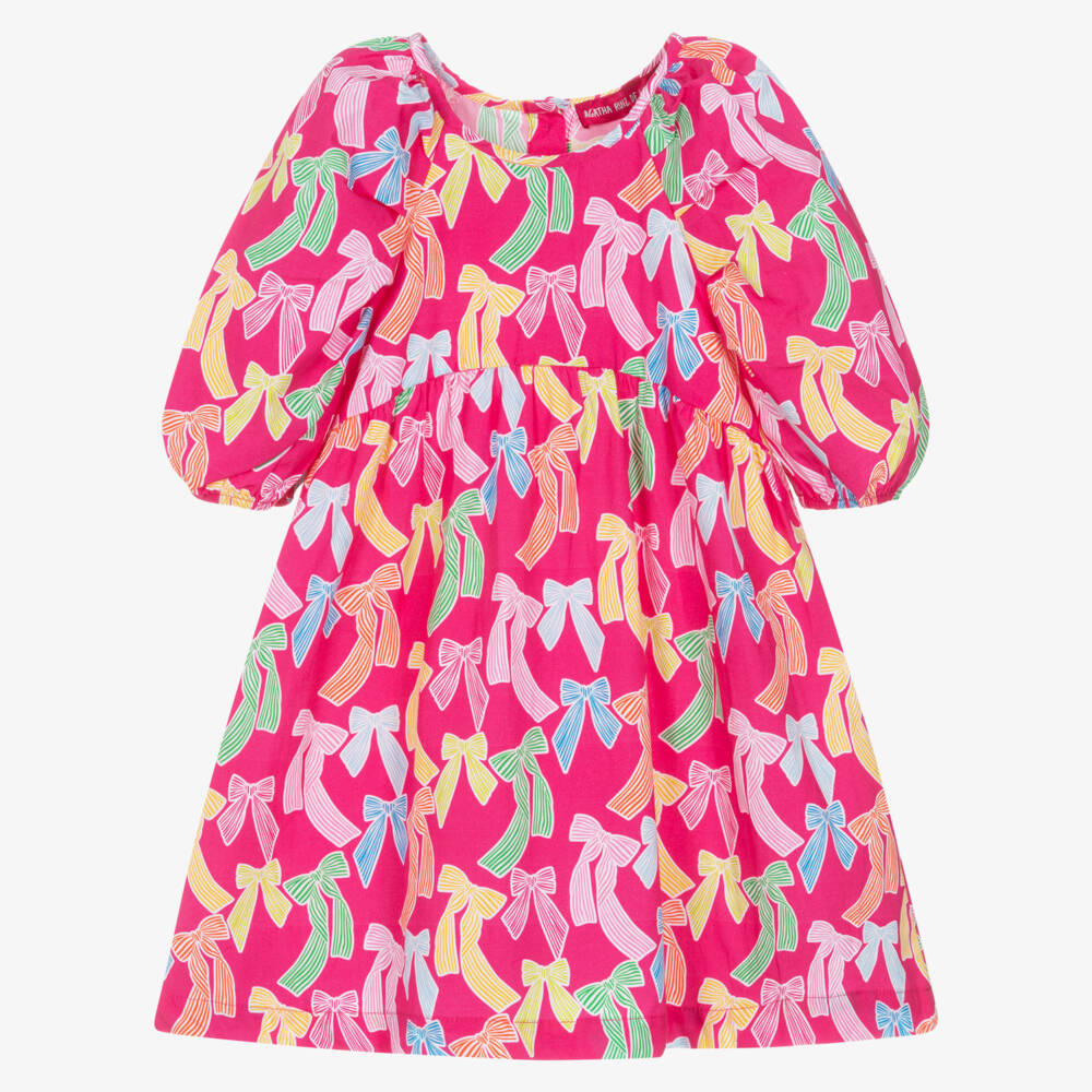 Agatha Ruiz de la Prada-Girls Pink Poplin Dress with Bow Print | Childrensalon Outlet