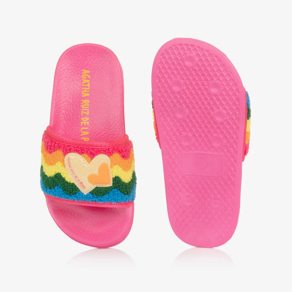 Agatha Ruiz de la Prada-Girls Pink Rainbow & Heart Sliders | Childrensalon Outlet